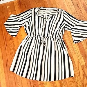 Blush 2XL Quarter Sleeve Dress green black cream stripes Plus Size